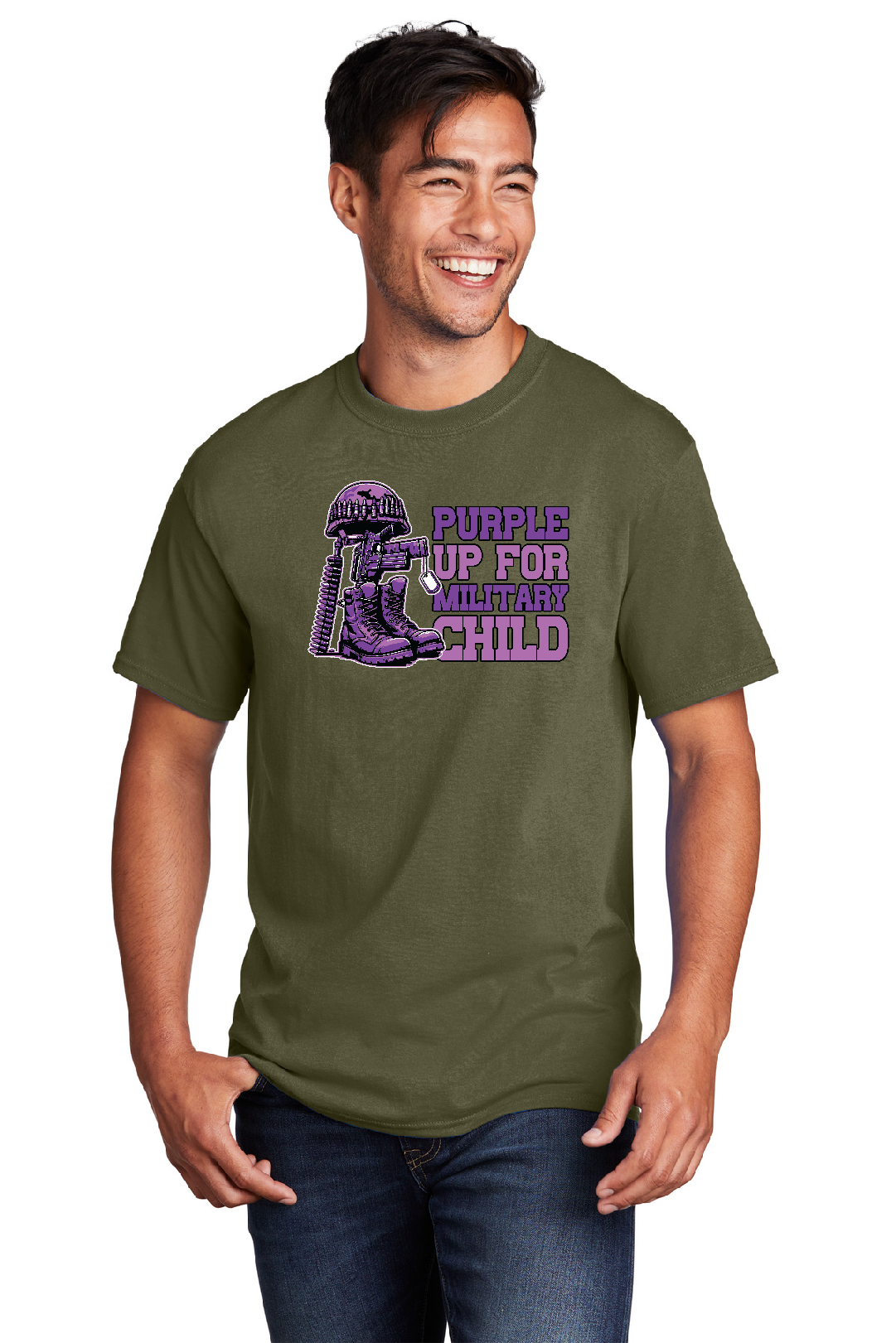 Purple Up Combat Boots and Helmet Short Sleeve T-Shirt