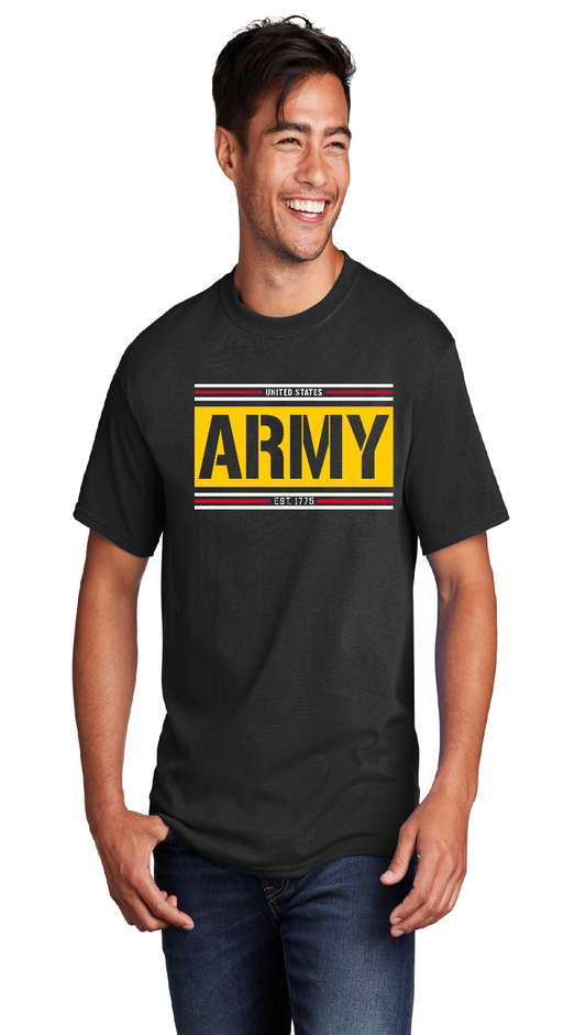 US Army Veteran with Gold Outlined "ARMY: Established 1775 Short Sleeve T-Shirt