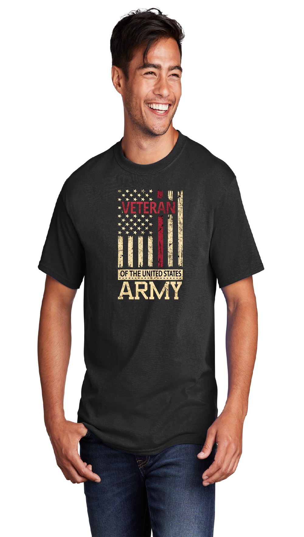 Veteran of the US Army with Red Line Flag Short Sleeve T-Shirt