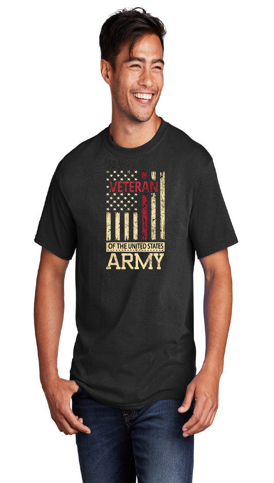 Veteran of the US Army with Red Line Flag Short Sleeve T-Shirt