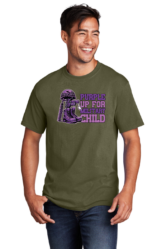 Purple Up Combat Boots and Helmet Short Sleeve T-Shirt
