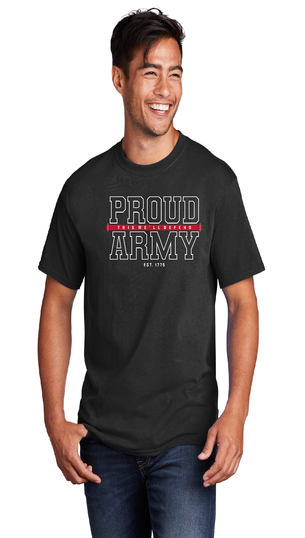 US Proud Army This Will Defend in Red Outline Short Sleeve T-Shirt