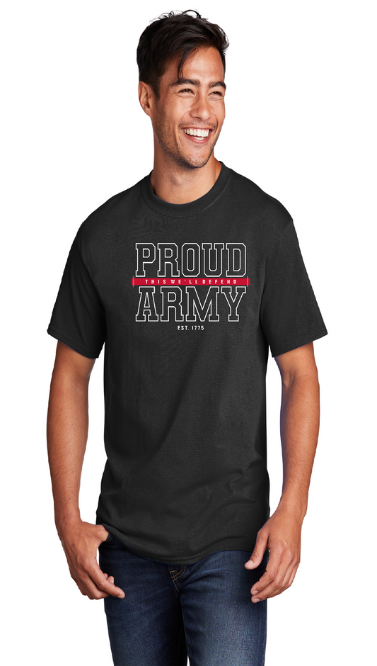 US Proud Army This Will Defend in Red Outline Short Sleeve T-Shirt